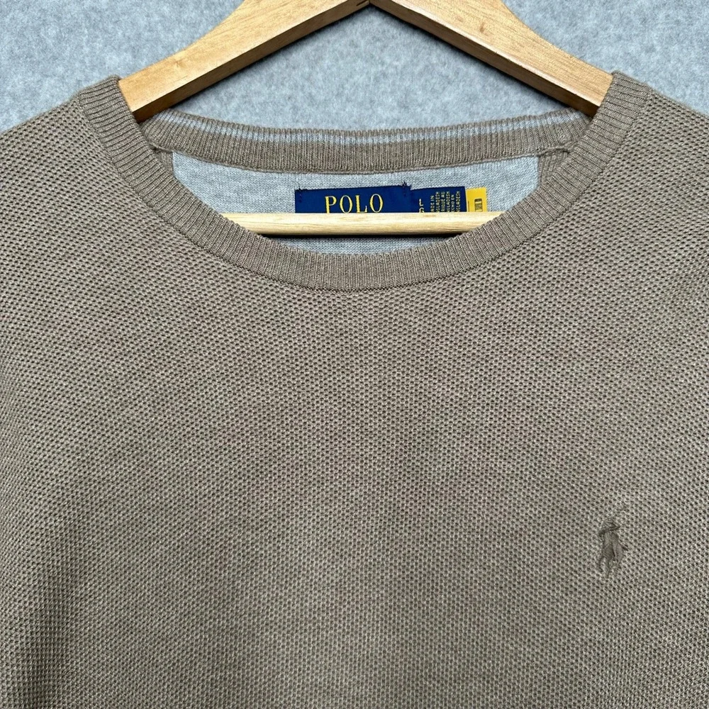 Polo Ralph Lauren Mens Brown Birds Eye Knit Cotton Crewneck Sweater Large NEW